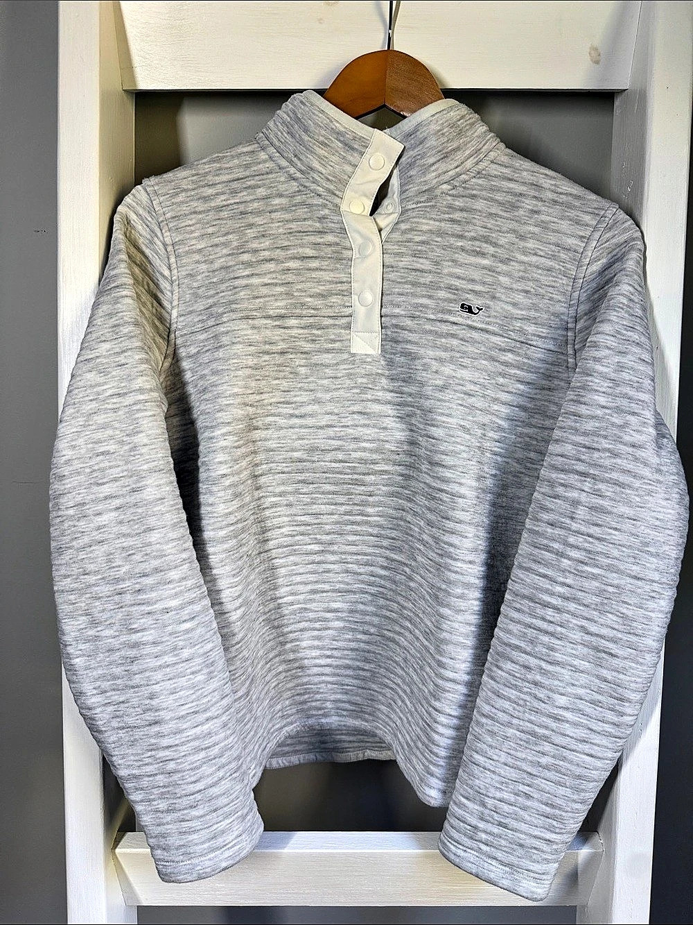 Vineyard Vines Quilted Snap Pullover women's Gray Size Medium